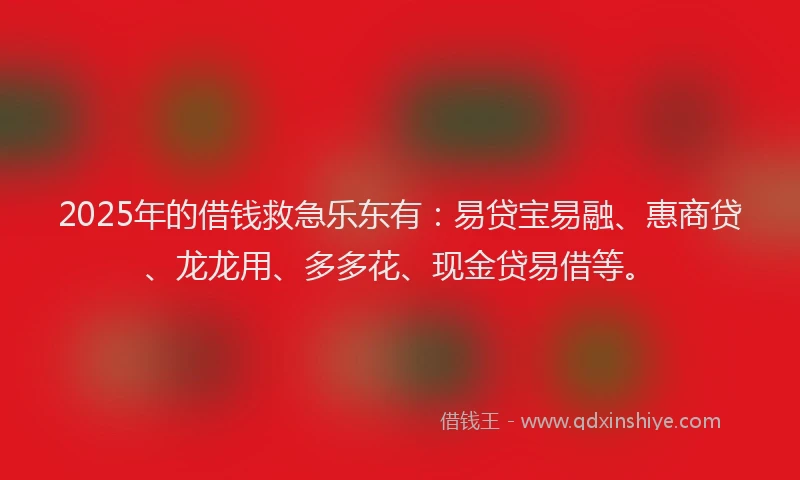 2025年的借钱救急乐东有：易贷宝易融、惠商贷、龙龙用、多多花、现金贷易借等。