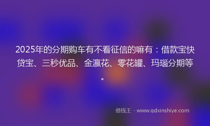 2025年的分期购车有不看征信的嘛有：借款宝快贷宝、三秒优品、金瀛花、零花罐、玛瑙分期等。