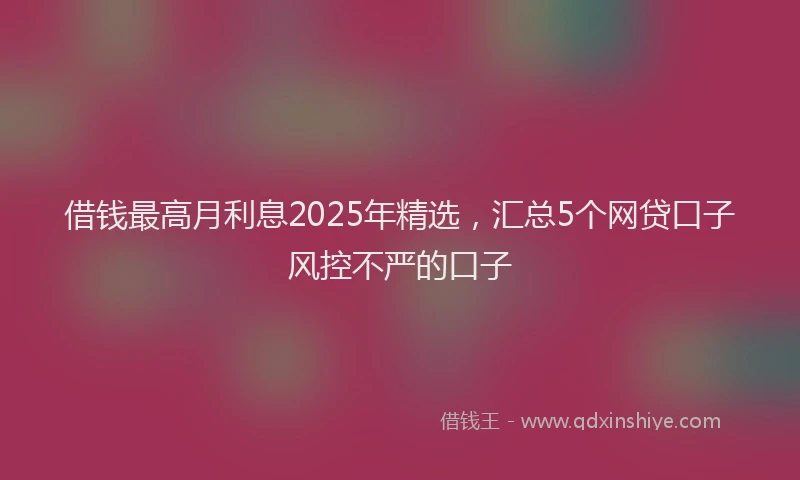 借钱最高月利息2025年精选，汇总5个网贷口子风控不严的口子