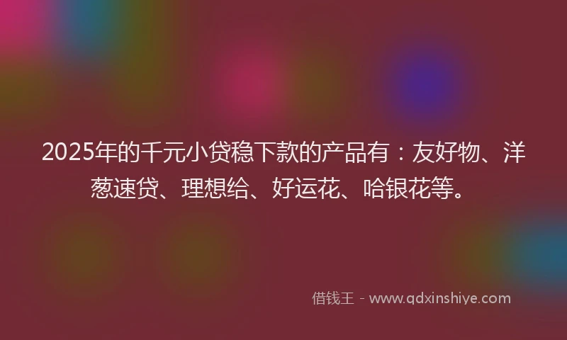 2025年的千元小贷稳下款的产品有：友好物、洋葱速贷、理想给、好运花、哈银花等。