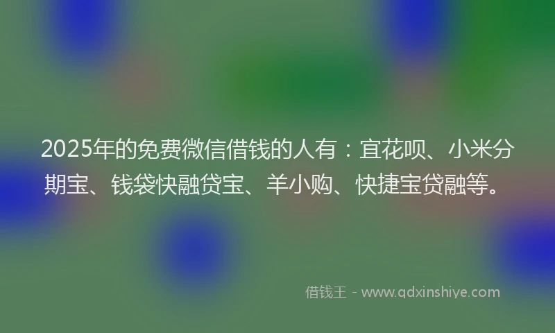 2025年的免费微信借钱的人有：宜花呗、小米分期宝、钱袋快融贷宝、羊小购、快捷宝贷融等。