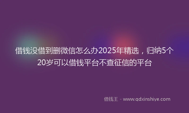 借钱没借到删微信怎么办2025年精选，归纳5个20岁可以借钱平台不查征信的平台