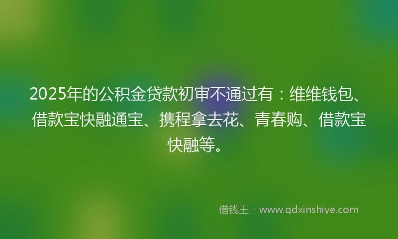 2025年的公积金贷款初审不通过有：维维钱包、借款宝快融通宝、携程拿去花、青春购、借款宝快融等。