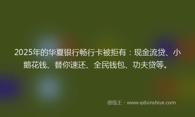 2025年的华夏银行畅行卡被拒有：现金流贷、小鹅花钱、替你速还、全民钱包、功夫贷等。