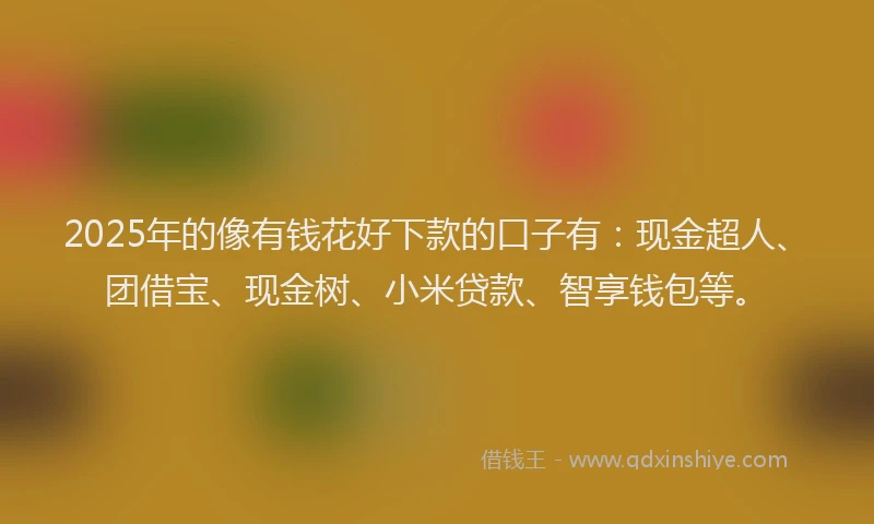 2025年的像有钱花好下款的口子有：现金超人、团借宝、现金树、小米贷款、智享钱包等。