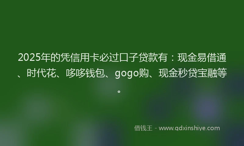 2025年的凭信用卡必过口子贷款有：现金易借通、时代花、哆哆钱包、gogo购、现金秒贷宝融等。