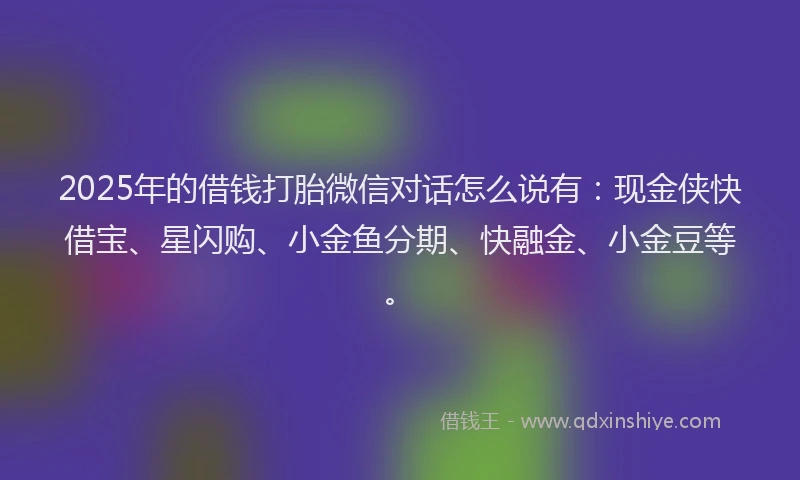 2025年的借钱打胎微信对话怎么说有：现金侠快借宝、星闪购、小金鱼分期、快融金、小金豆等。