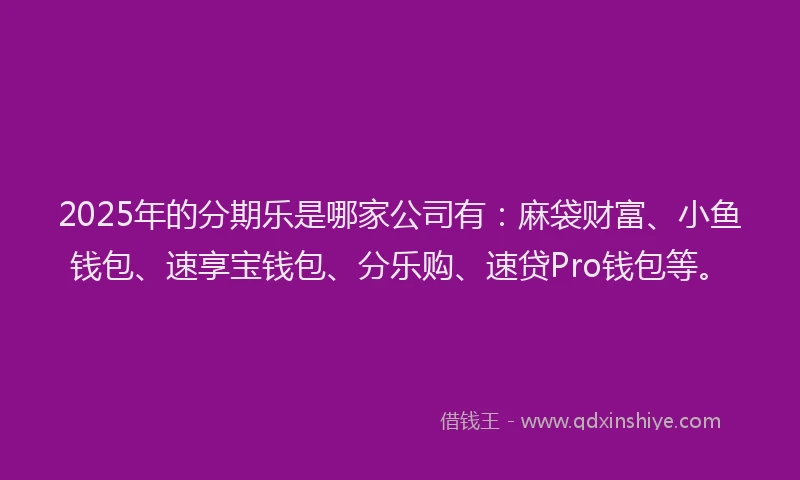 2025年的分期乐是哪家公司有：麻袋财富、小鱼钱包、速享宝钱包、分乐购、速贷Pro钱包等。