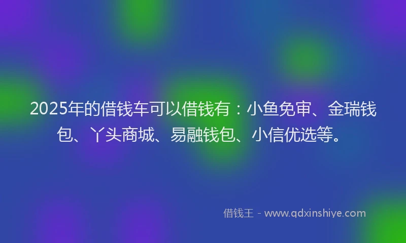2025年的借钱车可以借钱有：小鱼免审、金瑞钱包、丫头商城、易融钱包、小信优选等。