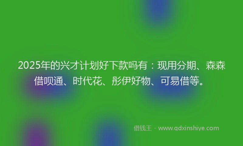 2025年的兴才计划好下款吗有：现用分期、森森借呗通、时代花、彤伊好物、可易借等。