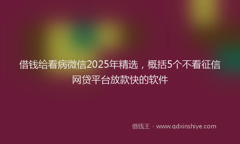 借钱给看病微信2025年精选，概括5个不看征信网贷平台放款快的软件