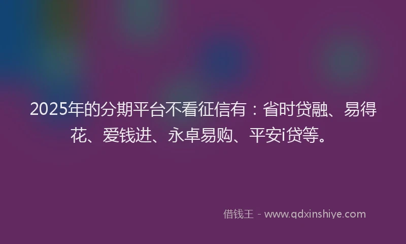 2025年的分期平台不看征信有：省时贷融、易得花、爱钱进、永卓易购、平安i贷等。