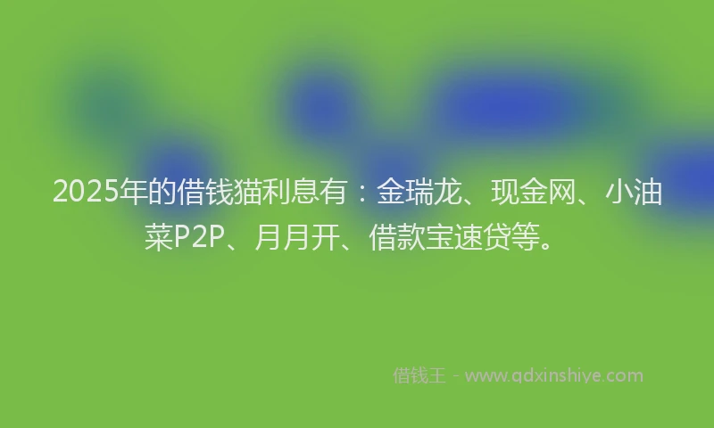 2025年的借钱猫利息有：金瑞龙、现金网、小油菜P2P、月月开、借款宝速贷等。