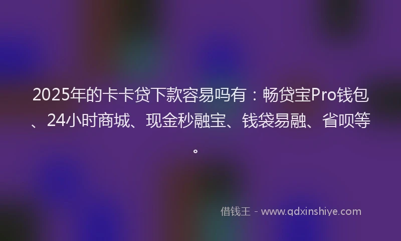 2025年的卡卡贷下款容易吗有：畅贷宝Pro钱包、24小时商城、现金秒融宝、钱袋易融、省呗等。