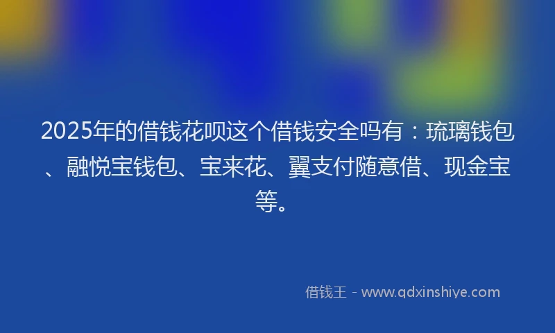 2025年的借钱花呗这个借钱安全吗有：琉璃钱包、融悦宝钱包、宝来花、翼支付随意借、现金宝等。