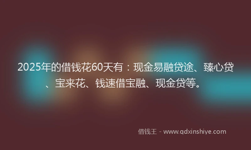 2025年的借钱花60天有：现金易融贷途、臻心贷、宝来花、钱速借宝融、现金贷等。