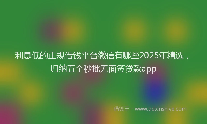 利息低的正规借钱平台微信有哪些2025年精选，归纳五个秒批无面签贷款app