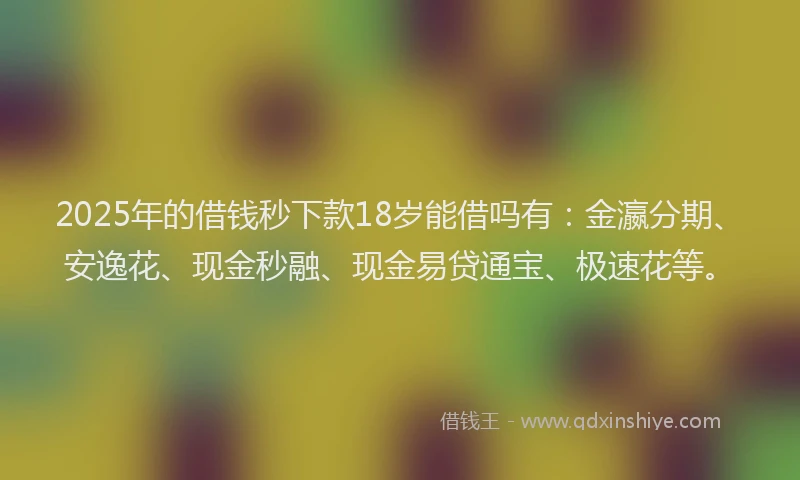 2025年的借钱秒下款18岁能借吗有：金瀛分期、安逸花、现金秒融、现金易贷通宝、极速花等。