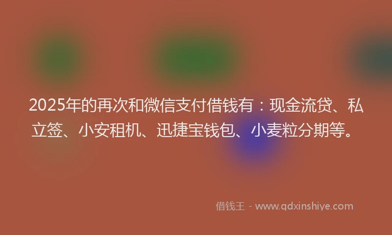 2025年的再次和微信支付借钱有：现金流贷、私立签、小安租机、迅捷宝钱包、小麦粒分期等。