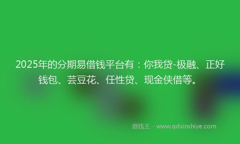 2025年的分期易借钱平台有：你我贷-极融、正好钱包、芸豆花、任性贷、现金侠借等。