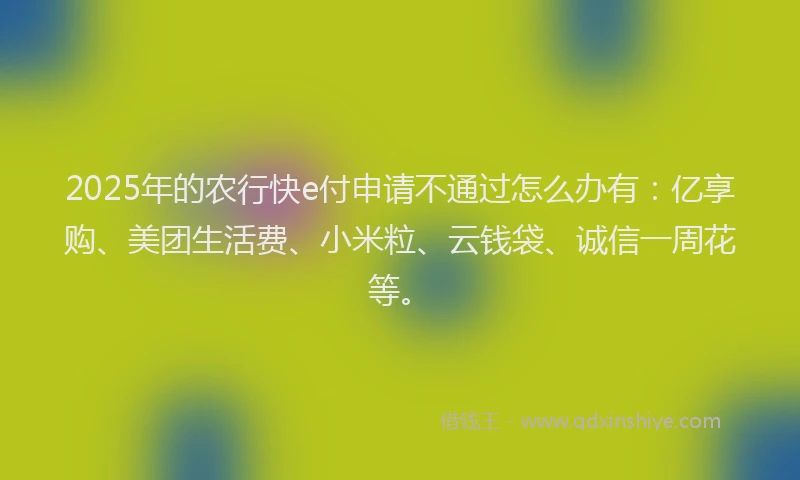 2025年的农行快e付申请不通过怎么办有：亿享购、美团生活费、小米粒、云钱袋、诚信一周花等。