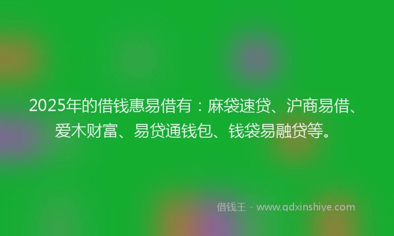 2025年的借钱惠易借有：麻袋速贷、沪商易借、爱木财富、易贷通钱包、钱袋易融贷等。