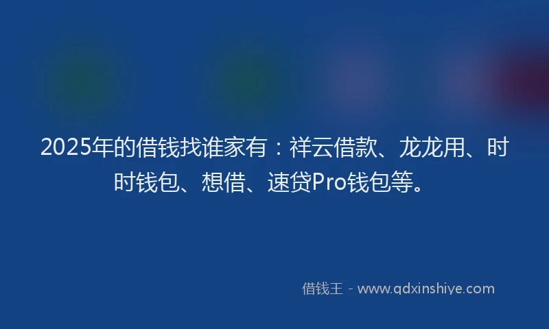 2025年的借钱找谁家有：祥云借款、龙龙用、时时钱包、想借、速贷Pro钱包等。