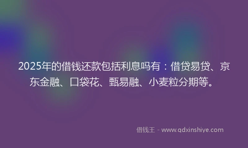 2025年的借钱还款包括利息吗有：借贷易贷、京东金融、口袋花、甄易融、小麦粒分期等。