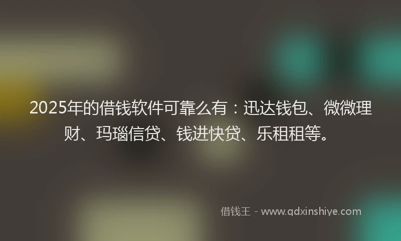 2025年的借钱软件可靠么有：迅达钱包、微微理财、玛瑙信贷、钱进快贷、乐租租等。