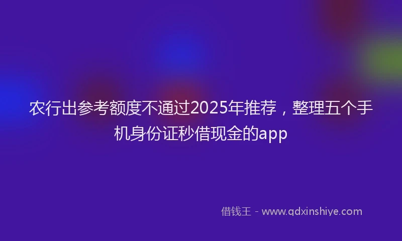农行出参考额度不通过2025年推荐，整理五个手机身份证秒借现金的app