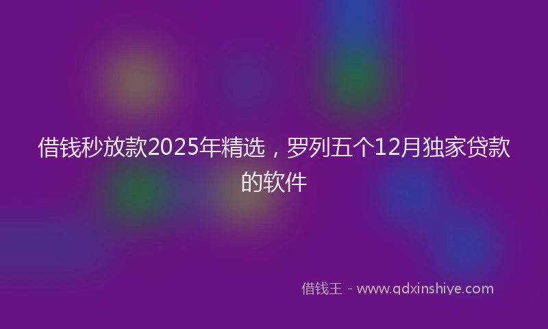 借钱秒放款2025年精选，罗列五个12月独家贷款的软件
