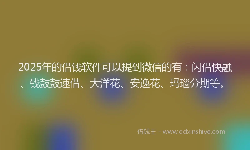 2025年的借钱软件可以提到微信的有：闪借快融、钱鼓鼓速借、大洋花、安逸花、玛瑙分期等。