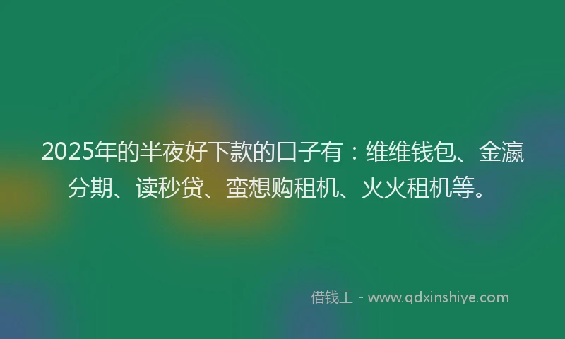 2025年的半夜好下款的口子有：维维钱包、金瀛分期、读秒贷、蛮想购租机、火火租机等。