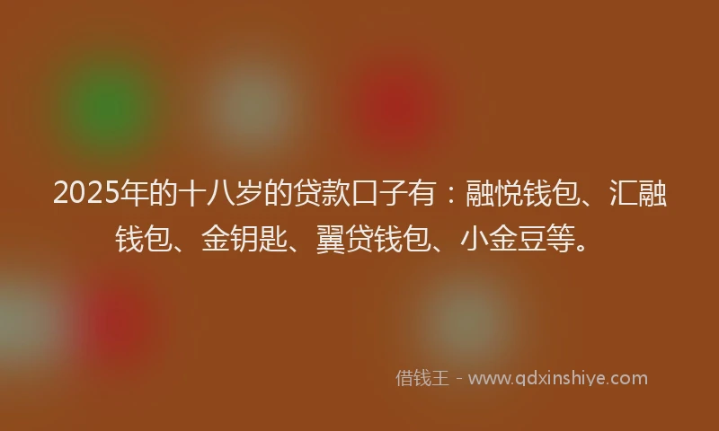 2025年的十八岁的贷款口子有：融悦钱包、汇融钱包、金钥匙、翼贷钱包、小金豆等。