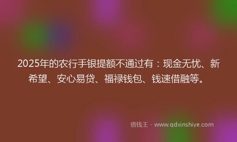 2025年的农行手银提额不通过有：现金无忧、新希望、安心易贷、福禄钱包、钱速借融等。