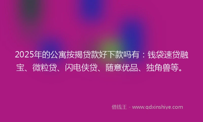 2025年的公寓按揭贷款好下款吗有：钱袋速贷融宝、微粒贷、闪电侠贷、随意优品、独角兽等。