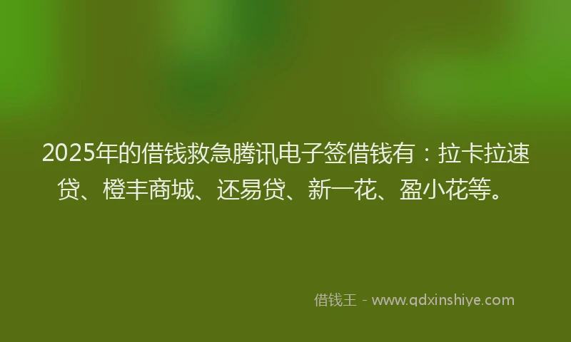 2025年的借钱救急腾讯电子签借钱有：拉卡拉速贷、橙丰商城、还易贷、新一花、盈小花等。