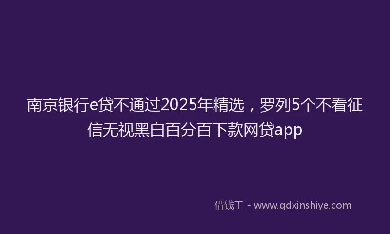 南京银行e贷不通过2025年精选，罗列5个不看征信无视黑白百分百下款网贷app