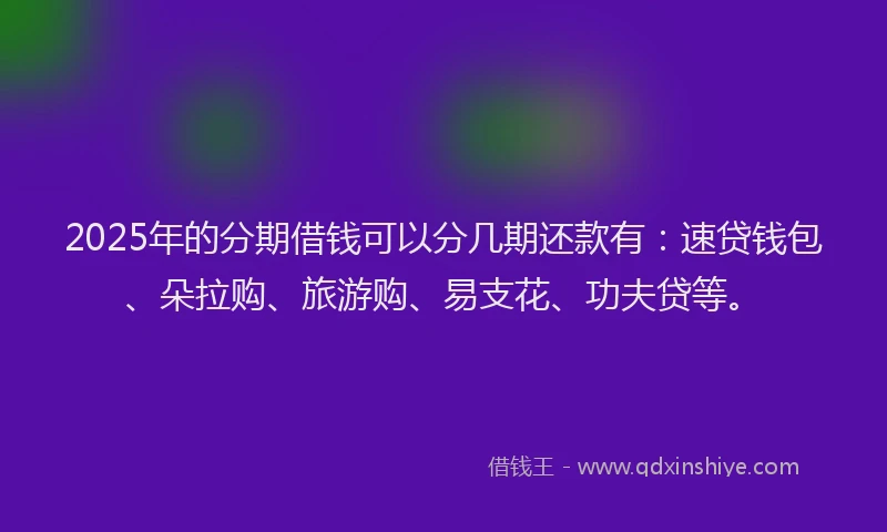 2025年的分期借钱可以分几期还款有：速贷钱包、朵拉购、旅游购、易支花、功夫贷等。