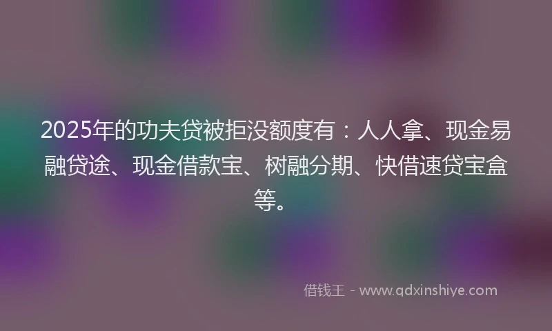 2025年的功夫贷被拒没额度有：人人拿、现金易融贷途、现金借款宝、树融分期、快借速贷宝盒等。