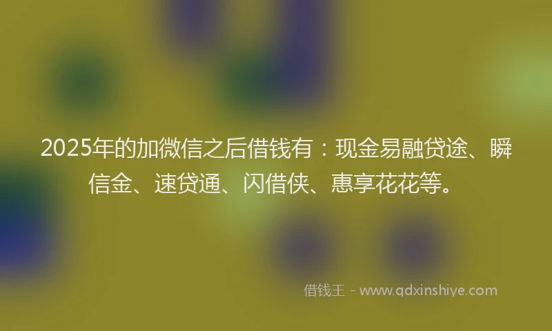 2025年的加微信之后借钱有：现金易融贷途、瞬信金、速贷通、闪借侠、惠享花花等。