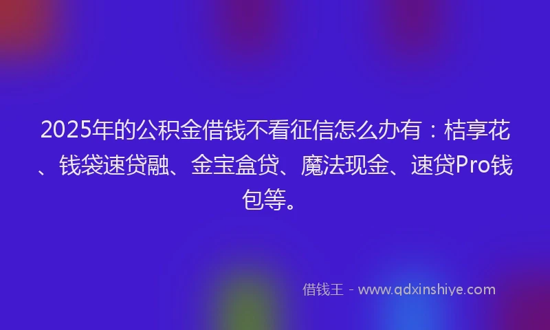 2025年的公积金借钱不看征信怎么办有：桔享花、钱袋速贷融、金宝盒贷、魔法现金、速贷Pro钱包等。