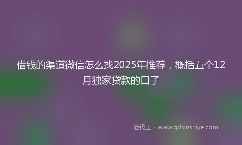 借钱的渠道微信怎么找2025年推荐，概括五个12月独家贷款的口子