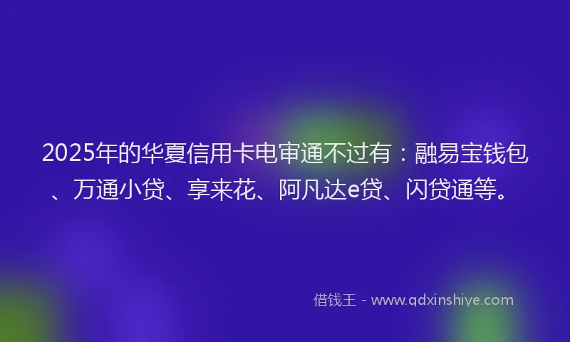 2025年的华夏信用卡电审通不过有：融易宝钱包、万通小贷、享来花、阿凡达e贷、闪贷通等。
