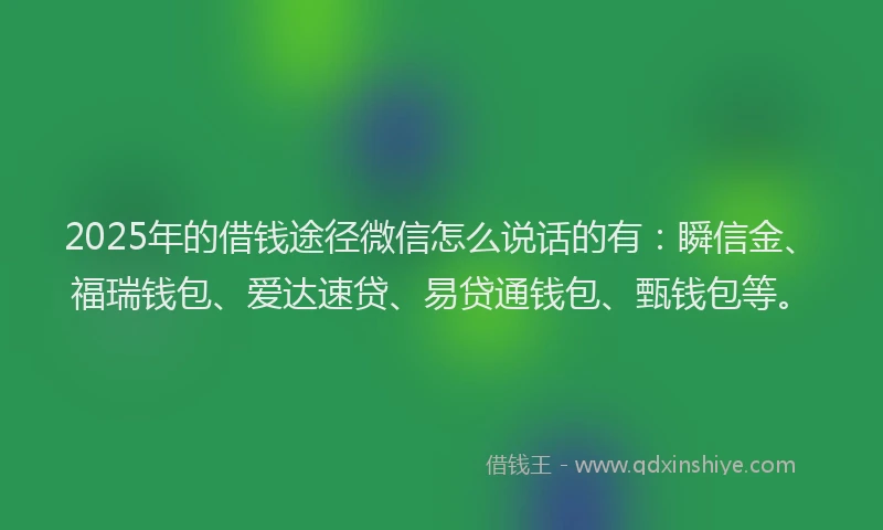 2025年的借钱途径微信怎么说话的有：瞬信金、福瑞钱包、爱达速贷、易贷通钱包、甄钱包等。