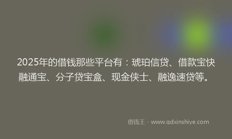 2025年的借钱那些平台有：琥珀信贷、借款宝快融通宝、分子贷宝盒、现金侠士、融逸速贷等。