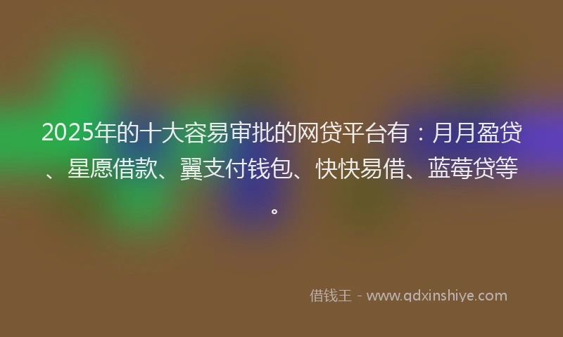 2025年的十大容易审批的网贷平台有：月月盈贷、星愿借款、翼支付钱包、快快易借、蓝莓贷等。