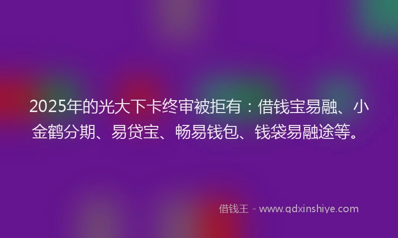 2025年的光大下卡终审被拒有：借钱宝易融、小金鹤分期、易贷宝、畅易钱包、钱袋易融途等。