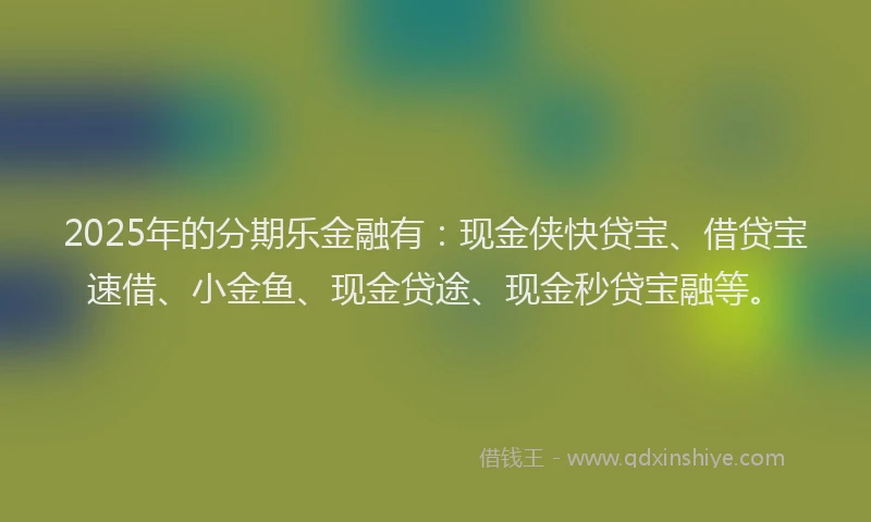 2025年的分期乐金融有：现金侠快贷宝、借贷宝速借、小金鱼、现金贷途、现金秒贷宝融等。