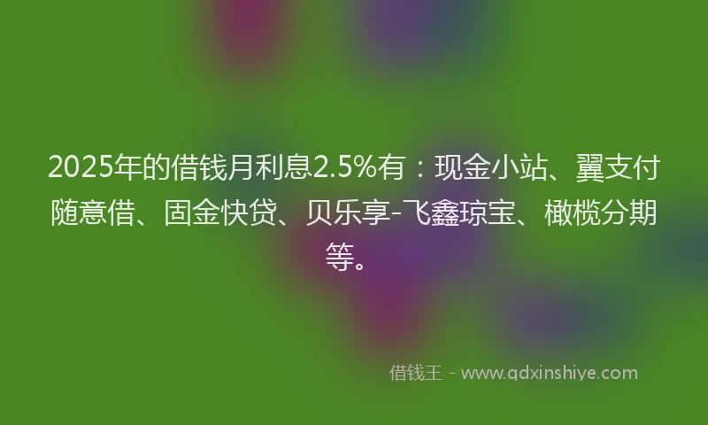 2025年的借钱月利息2.5%有：现金小站、翼支付随意借、固金快贷、贝乐享-飞鑫琼宝、橄榄分期等。